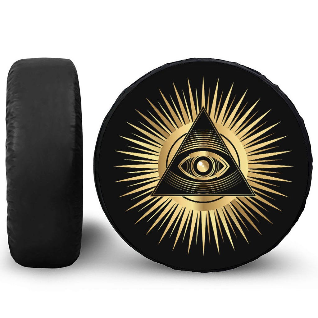 Black And Gold Eye of Providence Print Tire Cover