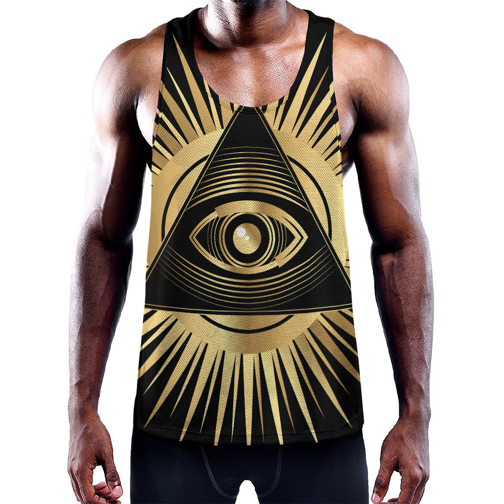 Black And Gold Eye of Providence Print Training Tank Top