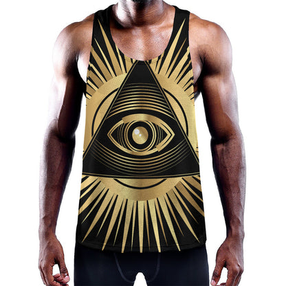 Black And Gold Eye of Providence Print Training Tank Top