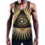 Black And Gold Eye of Providence Print Training Tank Top