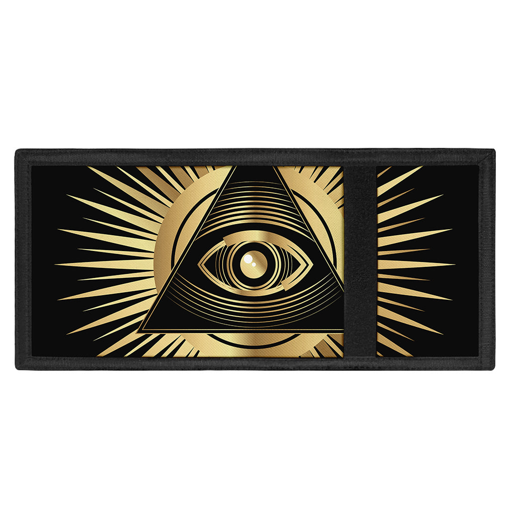 Black And Gold Eye of Providence Print Trifold Wallet