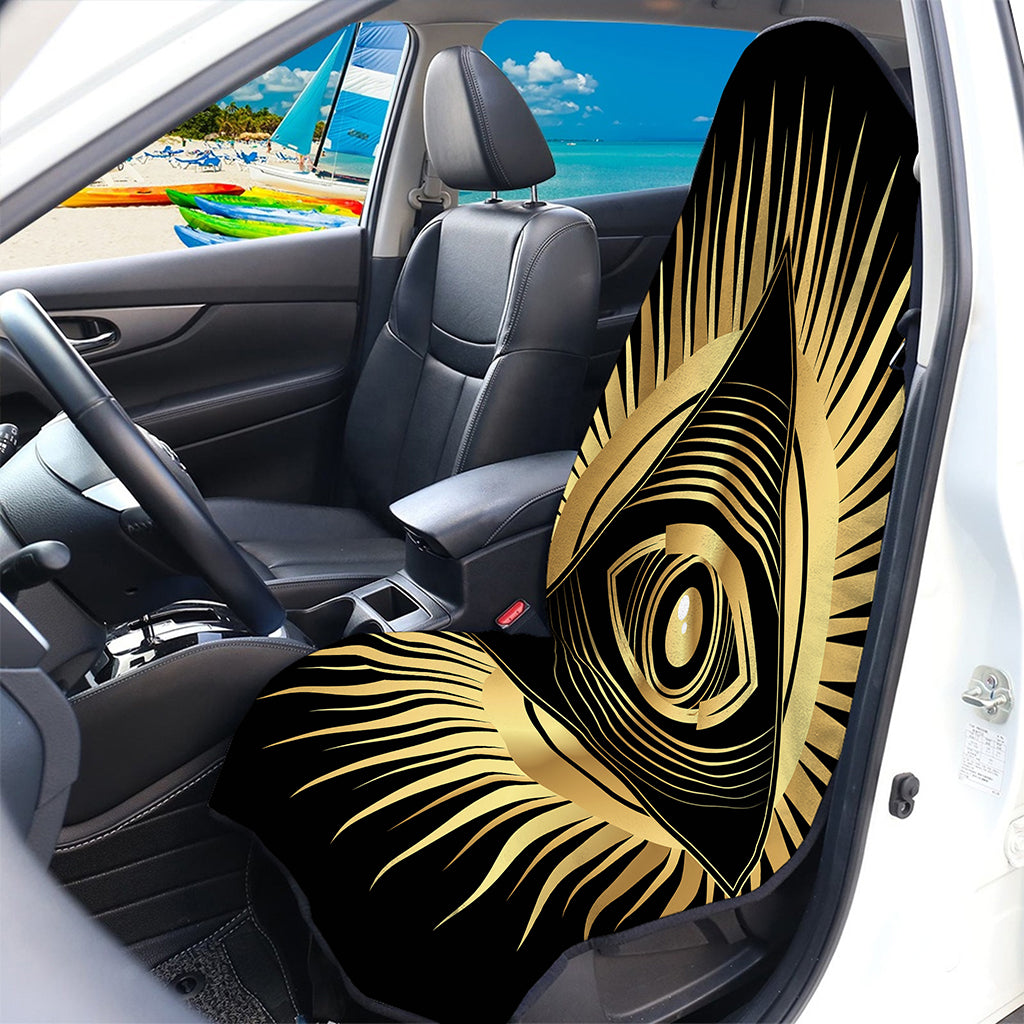 Black And Gold Eye of Providence Print Waterproof Car Seat Cover
