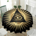Black And Gold Eye of Providence Print Waterproof Round Tablecloth