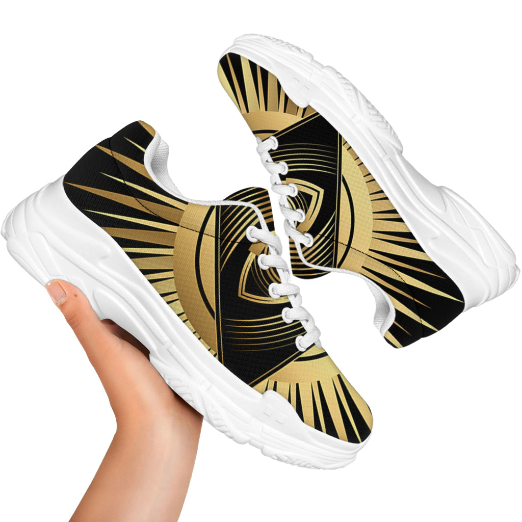 Black And Gold Eye of Providence Print White Chunky Shoes