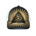 Black And Gold Eye of Providence Print White Mesh Trucker Hat