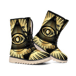 Black And Gold Eye of Providence Print Winter Boots