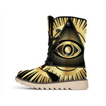 Black And Gold Eye of Providence Print Winter Boots