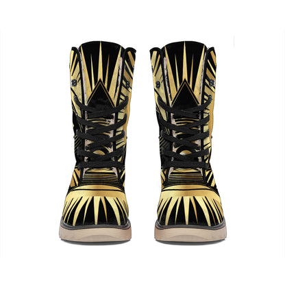 Black And Gold Eye of Providence Print Winter Boots