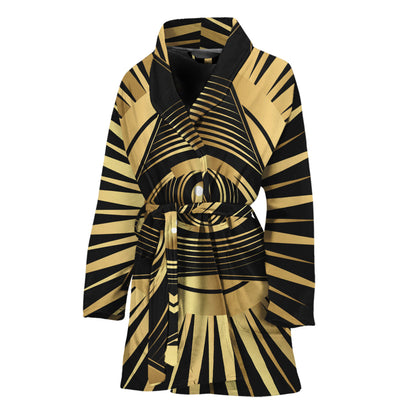 Black And Gold Eye of Providence Print Women's Bathrobe
