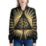 Black And Gold Eye of Providence Print Women's Bomber Jacket