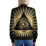 Black And Gold Eye of Providence Print Women's Bomber Jacket