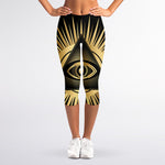 Black And Gold Eye of Providence Print Women's Capri Leggings