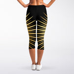 Black And Gold Eye of Providence Print Women's Capri Leggings