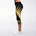 Black And Gold Eye of Providence Print Women's Capri Leggings