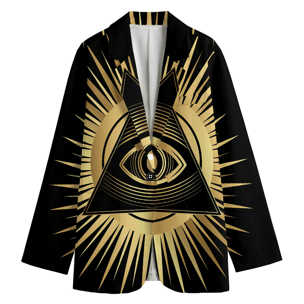 Black And Gold Eye of Providence Print Women's Cotton Blazer