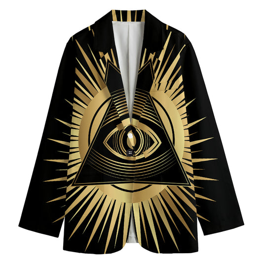 Black And Gold Eye of Providence Print Women's Cotton Blazer