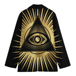 Black And Gold Eye of Providence Print Women's Cotton Blazer