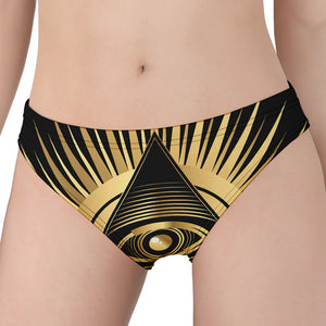 Black And Gold Eye of Providence Print Women's Panties