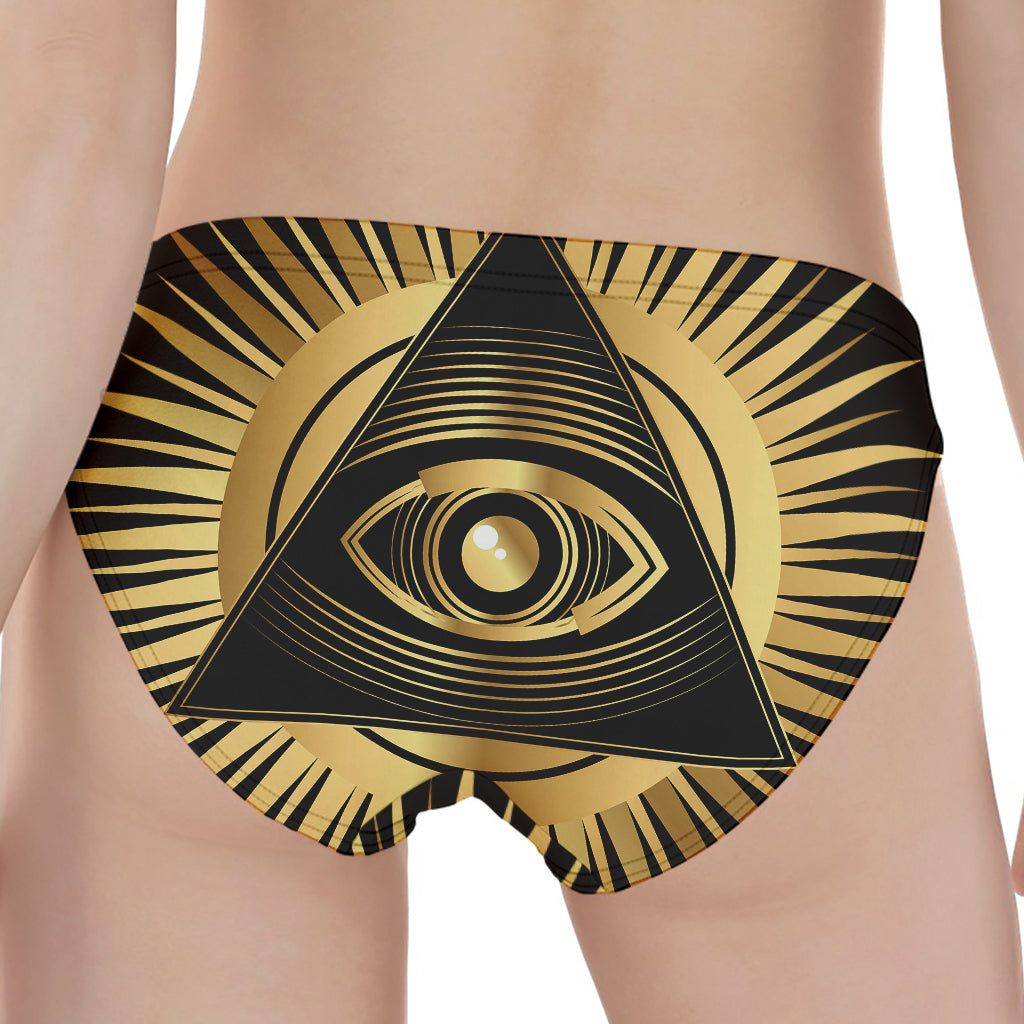 Black And Gold Eye of Providence Print Women's Panties