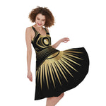 Black And Gold Eye of Providence Print Women's Sleeveless Dress