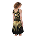 Black And Gold Eye of Providence Print Women's Sleeveless Dress