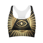 Black And Gold Eye of Providence Print Women's Sports Bra