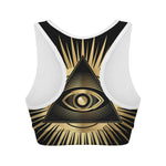 Black And Gold Eye of Providence Print Women's Sports Bra