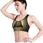 Black And Gold Eye of Providence Print Women's Sports Bra