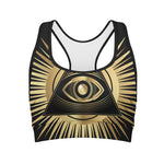 Black And Gold Eye of Providence Print Women's Sports Bra