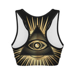 Black And Gold Eye of Providence Print Women's Sports Bra