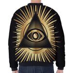 Black And Gold Eye of Providence Print Zip Sleeve Bomber Jacket