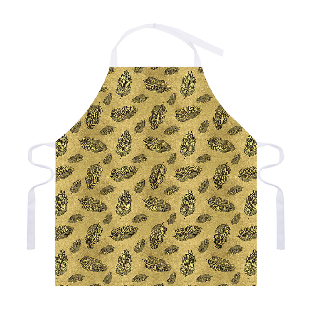 Black And Gold Feather Pattern Print Adjustable Apron