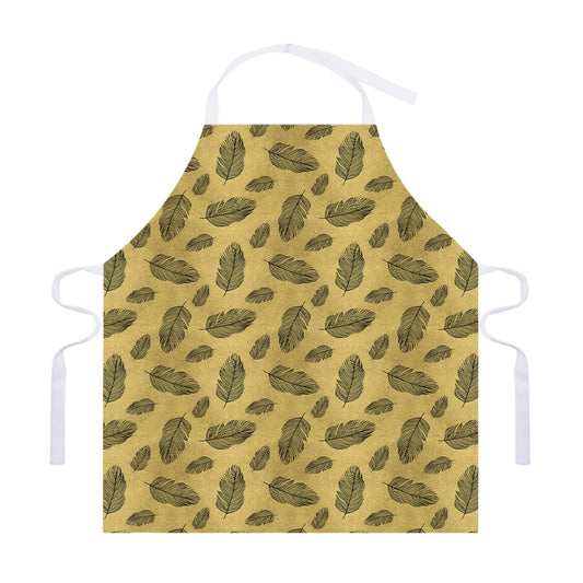 Black And Gold Feather Pattern Print Adjustable Apron