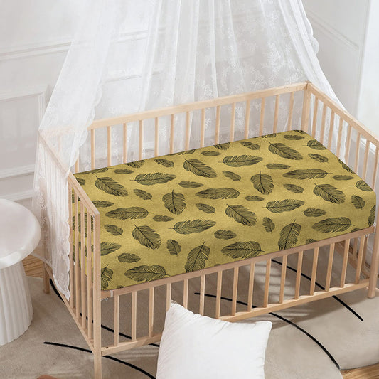 Black And Gold Feather Pattern Print Baby Crib Sheet
