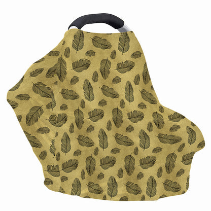 Black And Gold Feather Pattern Print Baby Seat Cover