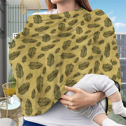 Black And Gold Feather Pattern Print Baby Seat Cover