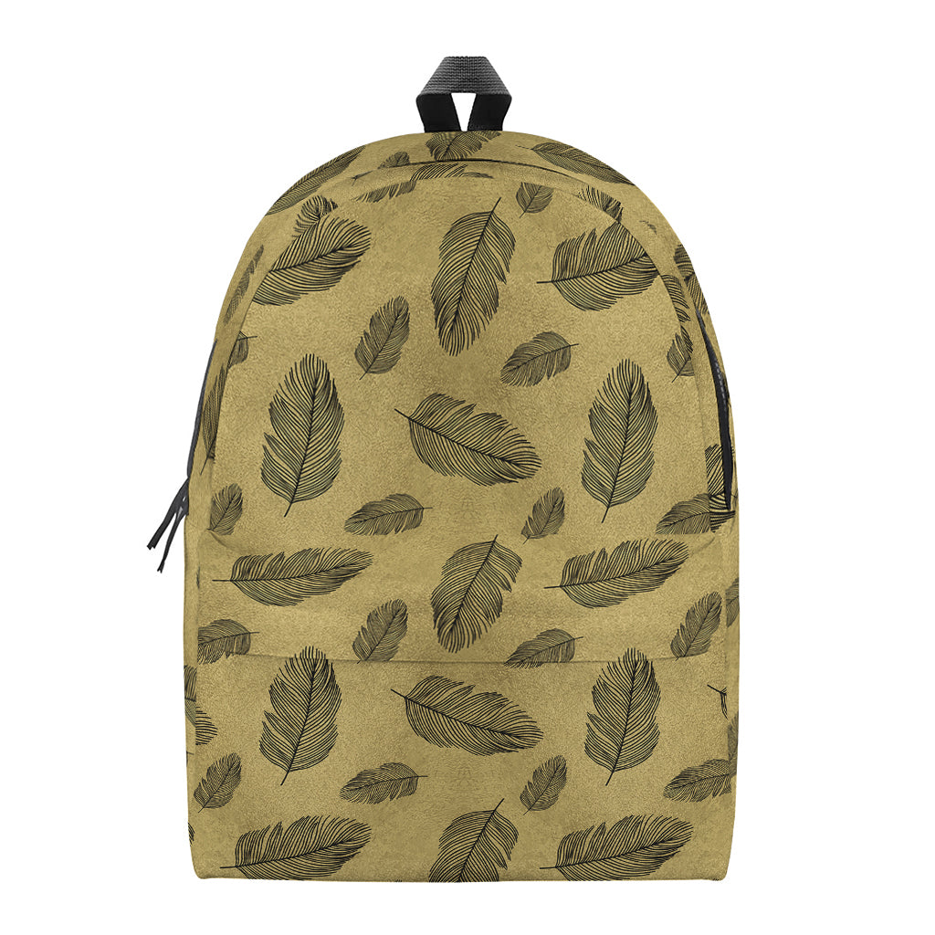 Black And Gold Feather Pattern Print Backpack