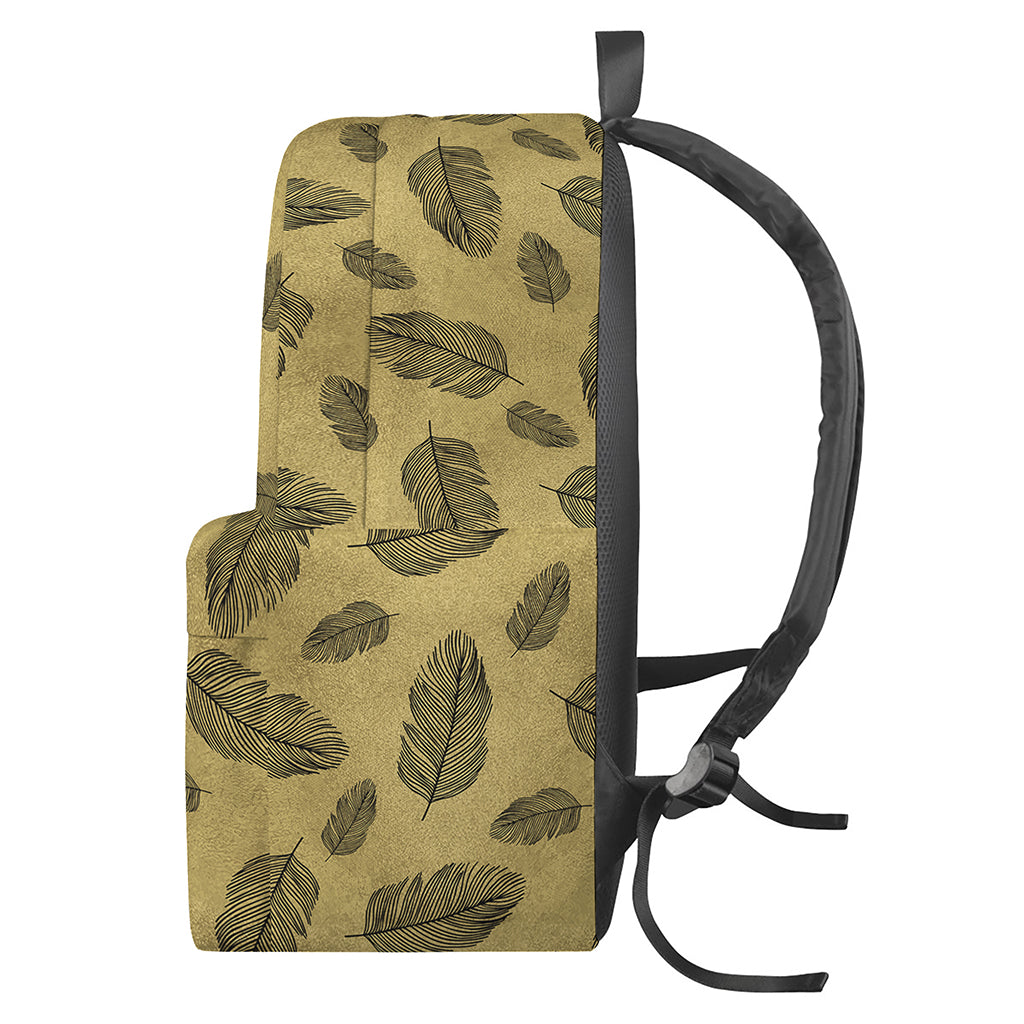 Black And Gold Feather Pattern Print Backpack