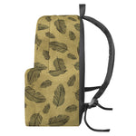 Black And Gold Feather Pattern Print Backpack