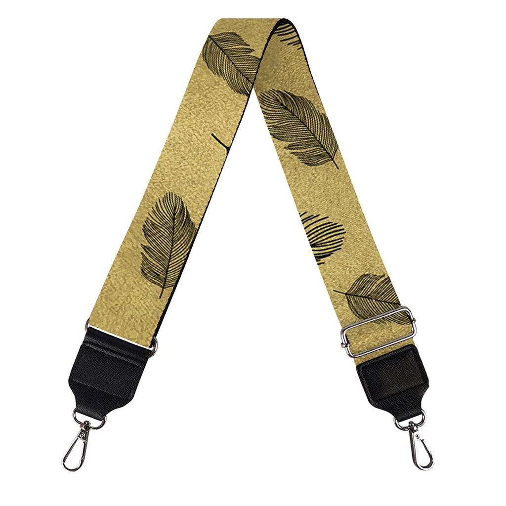 Black And Gold Feather Pattern Print Bag Strap