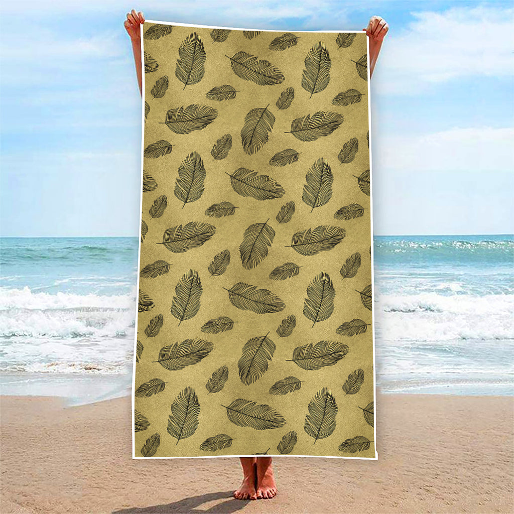 Black And Gold Feather Pattern Print Beach Towel