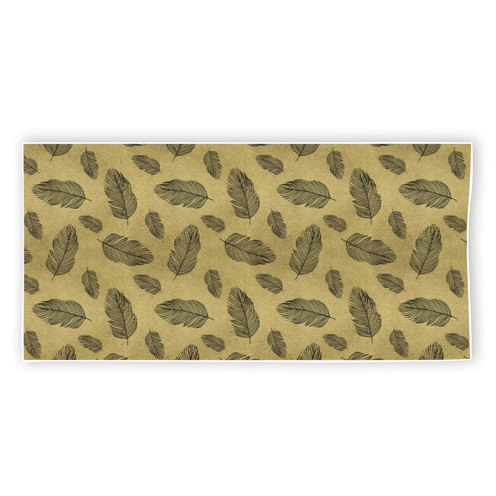 Black And Gold Feather Pattern Print Beach Towel