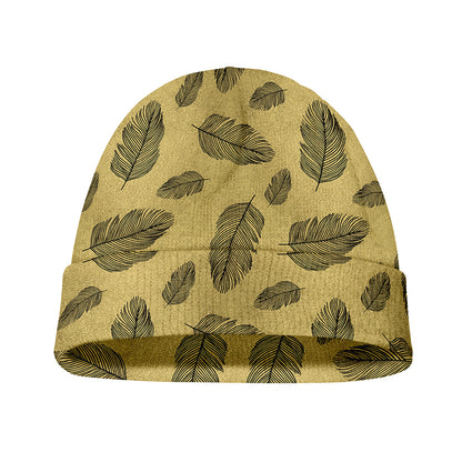 Black And Gold Feather Pattern Print Beanie