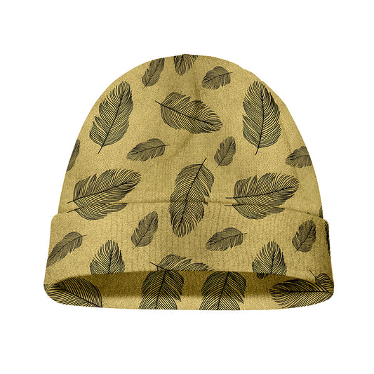Black And Gold Feather Pattern Print Beanie