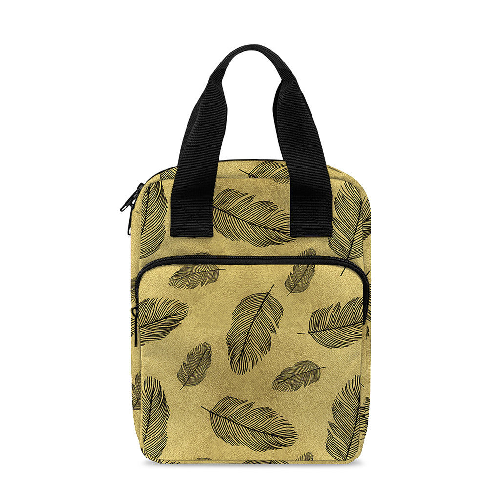 Black And Gold Feather Pattern Print Bible Tote Bag