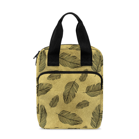 Black And Gold Feather Pattern Print Bible Tote Bag