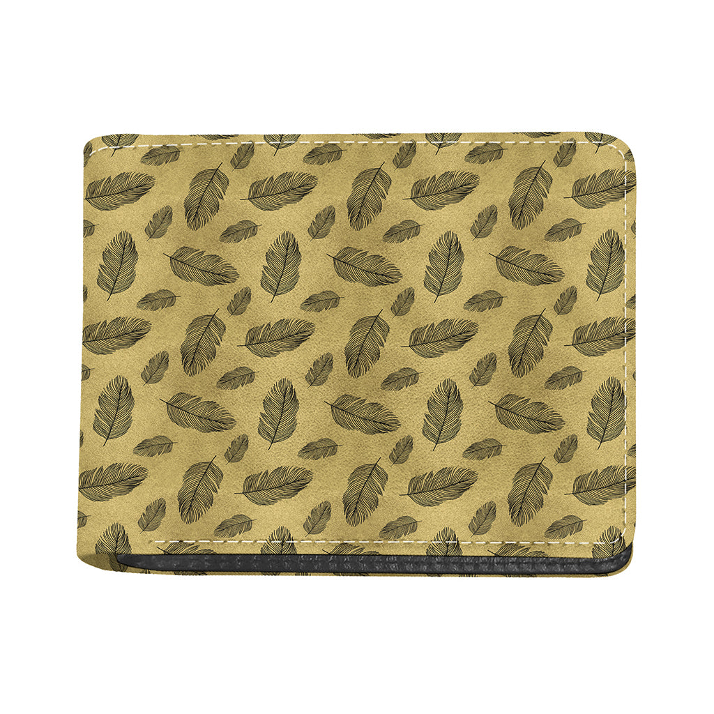 Black And Gold Feather Pattern Print Bifold Wallet