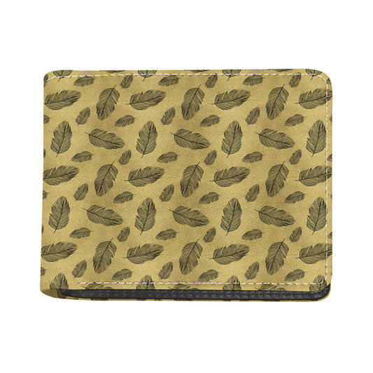 Black And Gold Feather Pattern Print Bifold Wallet