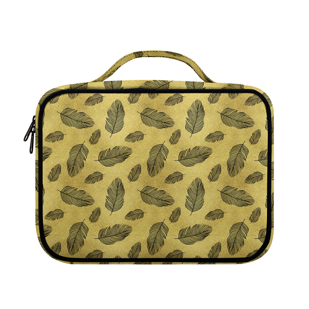 Black And Gold Feather Pattern Print Briefcase Bible Bag