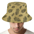 Black And Gold Feather Pattern Print Bucket Hat